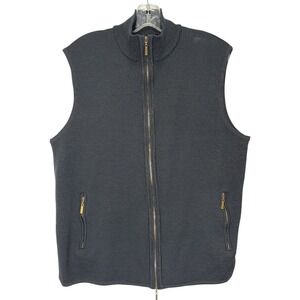 St. Croix Mens XL Black Wool Blend Full Zip Knit Sweater Vest Gold Hardware